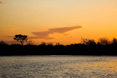 Dom, por do sol, rio, laranja, panorama, Costa del Sol, imagem de fundo, silhueta, árvore, agua, natureza, reflexão, lago, crepúsculo, céu, tranquilidade, scenics - natureza, beleza na natureza, plantar, cena tranquila, cor laranja, ninguém, nuvem - céu, cena não urbana, meio Ambiente, idílico, ao ar livre, 4K, CC0, domínio público, royalty free
