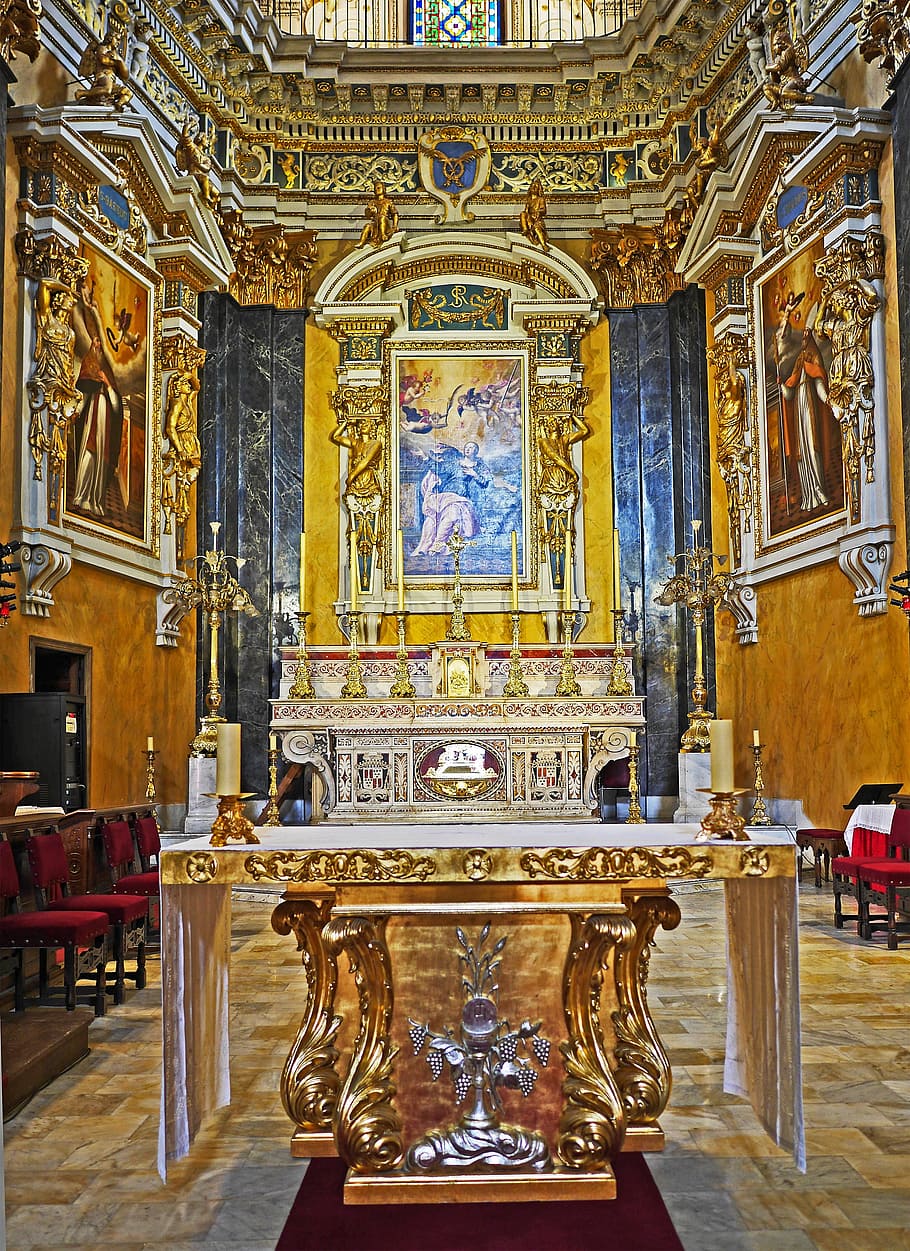dejlig katedral, alter, statelige, pæn, katedral, hovedalter, italiensk barok, hus for tilbedelse, steder af interesse, historisk, syd for Frankrig, gammel by, côte d'azur, arkitektur, katolsk, cathédrale sainte réparate, guldblad, kirke, kunstfærdigt, kirkerum, rejsemål, barok stil, udsmykkede, guldfarvet, historie, bygget struktur, indendørs, Kunst og håndværk, bygning, religion, tro, ingen mennesker, sæde, sted for tilbedelse, fortiden, spiritualitet, design, håndværk, skulptur, vægmaleri, menneskelig repræsentation, freske, luksus, loft, 2K