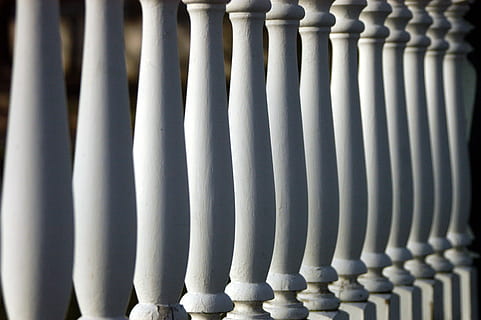 shapes, layers, shadows, architectural Column, architecture, balustrade, baluster, in a row, no people, close-up, pattern, built structure, repetition, side by side, architectural feature, colonnade, selective focus, full frame, backgrounds, day, gray, white color, history, order, 2K, CC0, public domain, royalty free