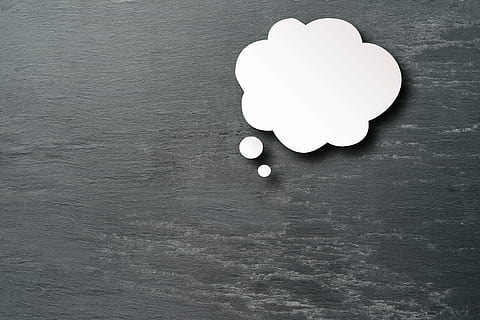 comic strip illustration, thought, cloud, idea, paper, cut out, opinion, thought bubble, chat, leave, message, communication, think, slate, plate, wood - Material, backgrounds, blank, white color, indoors, directly above, no people, studio shot, copy space, high angle view, gray, table, close-up, still life, gray background, arrangement, creativity, shape, positive emotion, design, emotion, cloud - sky, 5K, CC0, public domain, royalty free