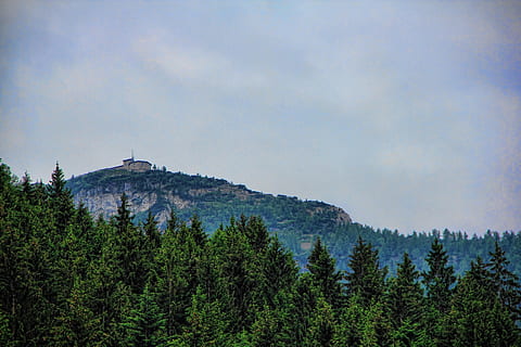 les, mraky, Příroda, hora, nebe, krajina, modrý, mlha, vysokohorský, obersalzberg, orlí hnízdo, strom, borovice, scén, rostlina, scenics - příroda, krása v přírodě, mrak - nebe, klidné scény, klid, přistát, nikdo, růst, mimoměstské scény, zelená barva, den, životní prostředí, idylický, venku, jehličnatého stromu, horský vrchol, borové lesy, 5K, CC0, veřejná doména, bez autorských práv