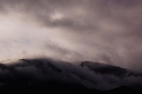 mountain in mist, clouds, sky, mountains, cloudy, computer, cloud - sky, storm, beauty in nature, scenics - nature, storm cloud, thunderstorm, cloudscape, dramatic sky, no people, nature, mountain, environment, overcast, dark, awe, ominous, warning sign, outdoors, rain, meteorology, power in nature, 5K, CC0, public domain, royalty free