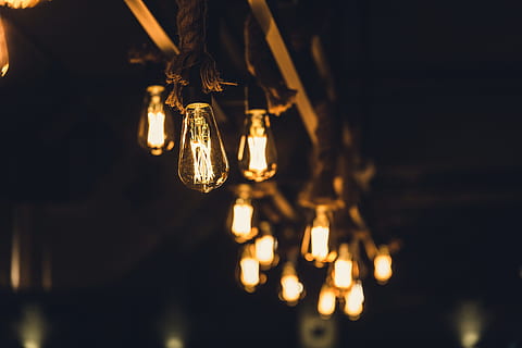 selective, focus photography, rope lamp, turned, brown, rope, bulb pendant lamp, close up, photo, string, lights, night time, electric Lamp, lighting Equipment, illuminated, glowing, light - Natural Phenomenon, electricity, light bulb, close-up, night, hanging, focus on foreground, no people, light, indoors, low angle view, dark, electric light, glass - material, selective focus, in a row, filament, single object, ceiling, 5K, CC0, public domain, royalty free