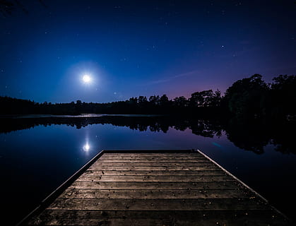 dunkel, Nacht-, Abend, Natur, Wasser, See, Fluss, Bäume, Wald, Sterne, Konstellation, Sterne beobachten, Reflexion, Himmel, Stern - Raum, Szenen - Natur, Baum, Schönheit in der Natur, Platz, Astronomie, Ruhe, ruhige Szene, Sternfeld, Star, Pflanze, Mond, Holz - Material, keine Leute, draußen, Mondlicht, 4K, CC0, gemeinfrei, lizenzfrei