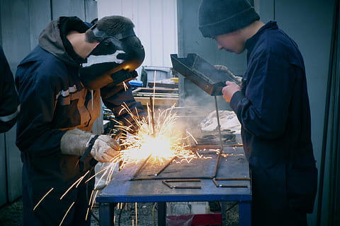 welder, welding, mask, gloves, workshop, protection, tool, spark, worker, fierro, coverall, work, working, occupation, heat - temperature, indoors, factory, protective workwear, metal, real people, men, skill, industry, metal industry, burning, safety, glowing, people, preparation, 4K, CC0, public domain, royalty free