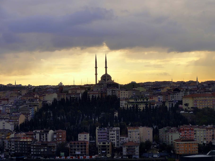 cer, apus de soare, nori, orizont, Istambul, orase, Tukey, corn de aur, clădiri, arhitectură, peisaj urban, oraș, exteriorul clădirii, construită, turn, nor - cer, clădire, nici o persoana, natură, zonă rezidențială, destinații de călătorie, în aer liber, turism, turlă, townscape, 2K