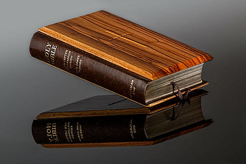 close, photo, holy, bible, scripture, gospel, testament, religion, religious, spiritual, prayer, pray, faith, book, publication, old, studio shot, antique, indoors, literature, hardcover book, wood - material, no people, education, history, the past, still life, leather, ancient, wisdom, legal system, 5K, CC0, public domain, royalty free