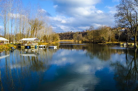 See, Winter, Farben, Natur, natürlich, Wintersaison, Baum, Reflexion, auf, Fotografie, Landschaften Natur, Licht, Sonnenuntergang, Schönheit, Farbe, Ästhetik, Reise, Wolken, Wasser, draußen, Haus, Landschaft, Fluss, Himmel, szenen, ruhige Szene, Ruhe, Pflanze, Szenen - Natur, wolke - himmel, keine Leute, Schönheit in der Natur, Ufergegend, Tag, Nicht-städtische Szene, idyllisch, Blau, 4K, CC0, gemeinfrei, lizenzfrei