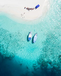 aerial, view, two, blue, boats, top, view photo, boat, body, water, beach, shore, coast, ocean, sport, sea, underwater, nature, high angle view, aquatic sport, day, swimming, real people, leisure activity, people, adult, holiday, beauty in nature, women, outdoors, lifestyles, adventure, undersea, turquoise colored, snorkeling, 2K, CC0, public domain, royalty free
