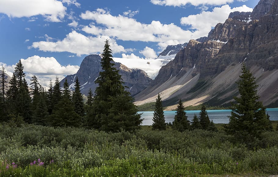 escènic, vista, banff, nacional, parc, núvols, coníferes, medi ambient, de fulla perenne, herba, idíl·lic, paisatge, fulles, muntanyes, naturalesa, a l'aire lliure, plantes, cel, tranquil, viatjar, arbres, aigua, boscos, muntanya, planta, bellesa a la natura, arbre, escenics - natura, núvol - cel, escena tranquil·la, dia, tranquil·litat, Serra, llac, cap gent, escena no urbana, pi, formació, arbre de coníferes, bosc de pi, cim de muntanya, 5K