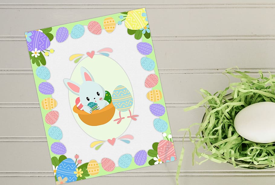 celebració, targeta, escriptori, Pasqua, conill, ous, ou, festa, feliç, primavera, celebra, tradició, pintura, símbol, bonic, divertit, conill de Pasqua, caça d’òvuls, animal, còmic, dibuixos animats, decoració, colorit, a l'interior, menjar, cap gent, menjar i beguda, patró, equipament per a la llar, benestar, habitació domèstica, natura morta, multicolor, cuina, material de fusta, cuina domèstica, vegetals, placa, taula, vaixella, motiu floral, alimentació saludable, casa, test de flor, 2K