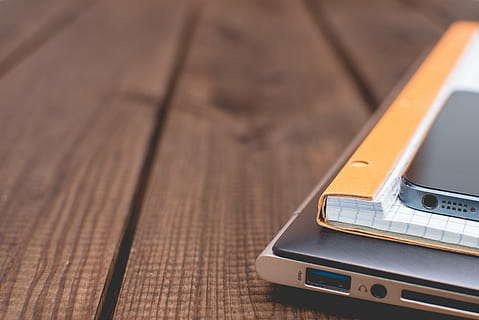 untitled, gray, orange, device, table, top, laptop, notebook, notepad, iphone, mobile, smartphone, business, wood, office, desk, wood - material, no people, technology, close-up, wireless technology, studio shot, indoors, day, communication, connection, still life, high angle view, equipment, selective focus, brown, portability, portable information device, focus on foreground, single object, screen, antique, electronic organizer, wood grain, 2K, CC0, public domain, royalty free
