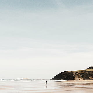 beach, coast, man, ocean, person, seashore, sky, sunny, water, sea, beauty in nature, scenics - nature, land, nature, day, tranquility, copy space, tranquil scene, leisure activity, real people, one person, lifestyles, non-urban scene, outdoors, 1080P, CC0, public domain, royalty free