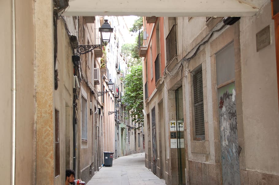 vicolo, alto, edifici, stato, Barcellona, Spagna, architettura, struttura costruita, costruzione, esterno dell'edificio, direzione, quartiere residenziale, la strada davanti, stretto, giorno, città, finestra, attrezzatura per l'illuminazione, Casa, all'aperto, cittadina, strada, sentiero, persone accessorie, porta, 2K