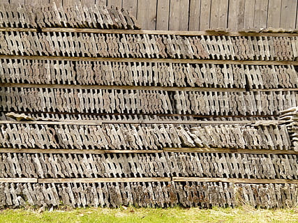 Roofing, Slabs, Stack, Regulation, in row and member, stock, history, textured, outdoors, backgrounds, no people, day, full frame, large group of objects, in a row, wood - material, nature, grass, architecture, plant, close-up, pattern, side by side, brown, agriculture, abundance, 2K, CC0, public domain, royalty free