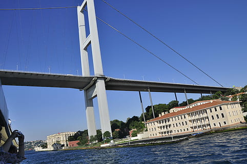 fatih sultan, udsigt, bro, bygget struktur, vand, arkitektur, transportmidler, himmel, forbindelse, bro - menneskeskabt struktur, nautiske fartøj, natur, skyfri himmel, by, dag, flod, havnefronten, bygning udvendig, transportform, ingen mennesker, blå, udendørs, sejlbåd, passagerskib, 4K, CC0, offentligt domæne, royaltyfrie