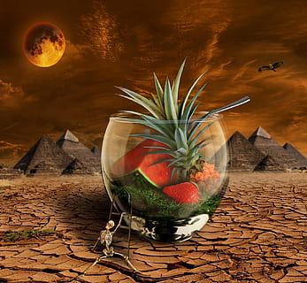 Melone, Ananas, Obst, Mond, Wüste, trocken, Pyramide, Erdbeere, Orange, Skelett, mystisch, Geier, Schatten, Essen, komponieren, Essen und Trinken, gesundes Essen, keine Leute, drinnen, Nahansicht, Lebensmittel, Natur, Erfrischung, Glas, Getränk, Tabelle, Haushaltsausstattung, Alkohol, Blatt, Trinkglas, Frische, Wohlbefinden, Holz - Material, Pflanzenteil, Himmel, digitaler Verbund, 1080P, CC0, gemeinfrei, lizenzfrei