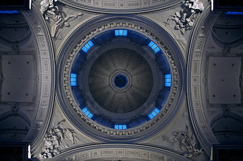 Wurmauge, Aussicht, Kirchendecke, Weiß, Blau, geprägt, Decke, die Architektur, Design, Struktur, Stein, Kirche, Kuppel, Dom, drinnen, berühmter Platz, Religion, Christentum, Architektur und Gebäude, keine Leute, Nahansicht, Tag, gebaute Struktur, Gebäudehülle, Flachwinkelansicht, Kreis, Muster, Geometrische Figur, direkt darunter, gestalten, Geschichte, die Vergangenheit, Anbetungsstätte, Gebäude, aufwendig, Architektur und Kunst, 1080P, CC0, gemeinfrei, lizenzfrei