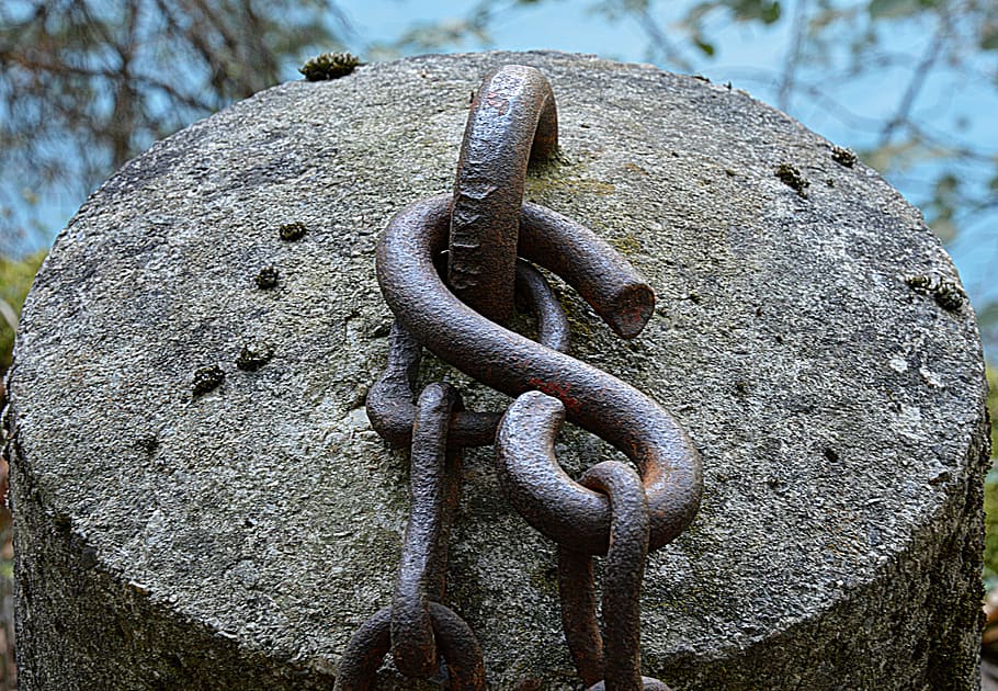 snor, rust, jern, metal, ring, rusten, ingen mennesker, tæt på, dag, tekstureret, fokus på forgrunden, solid, gammel, udendørs, lænke, styrke, natur, rock-objekt, forvitret, klippe, design, træ, jern - metal, 5K