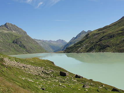 Germania, paesaggio, cielo, nuvole, lago, fiume, montagne, riflessi, panoramico, vista, litorale, erba, rocce, roccioso, natura, al di fuori, nazione, campagna, estate, primavera, montagna, acqua, scenics - natura, bellezza nella natura, scena tranquilla, la tranquillità, catena montuosa, scena non urbana, giorno, nessuno, idilliaco, a distanza, ambiente, all'aperto, 2K, CC0, dominio pubblico, privo di copyright