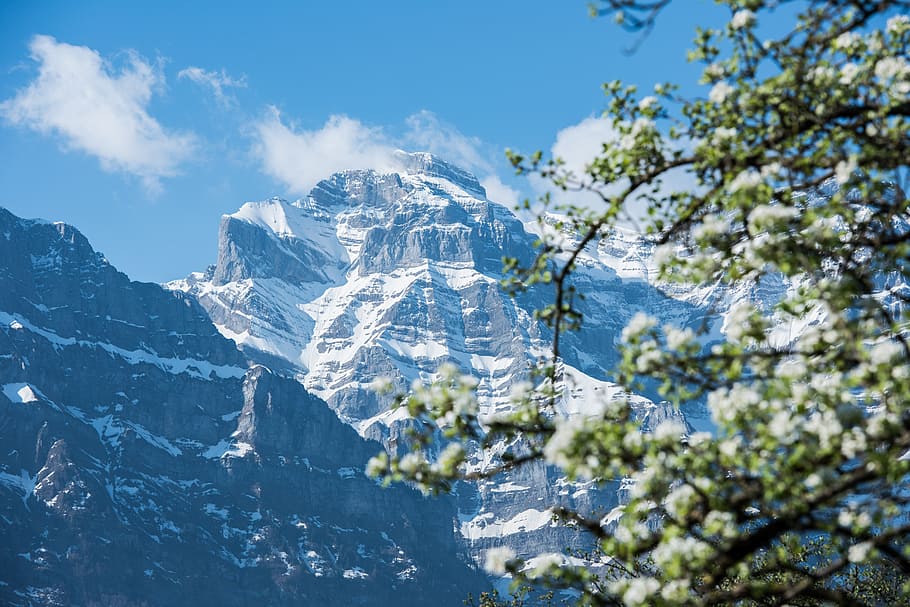 primavera, muntanyes, neu, glarus, cantó de glaris, alpí, naturalesa, planta, bellesa a la natura, arbre, temperatura de fred, hivern, cel, muntanya, dia, cap gent, tranquil·litat, escenics - natura, creixement, escena tranquil·la, llum solar, Color blanc, frescor, blau, a l'aire lliure, muntanya nevada, 5K