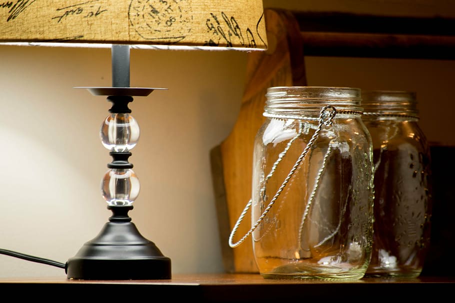 lampă, vază, interior, proiecta, modern, Acasă, masa, casă, decor, lemn, recipient, borcan, în interior, transparent, sticlă - material, mancare si bautura, nici o persoana, natură moartă, lemn - material, a închide, prospeţime, echipamente de iluminat, sticla, alimente, Afaceri, băutură, lampă electrică, sticlă, mason jar, etanș, 5K