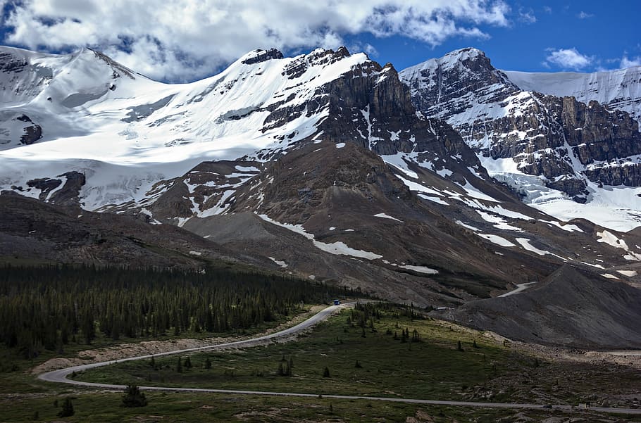 onroute, glacera d'Athabasca, camí, encapçalament, cap a, blanc, neu, cobert, muntanya, Serra, hivern, pic, medi ambient, temperatura de fred, escenics - natura, paisatge, bellesa a la natura, cel, núvol - cel, muntanya nevada, naturalesa, cim de muntanya, cap gent, planta, terra, desert, a l'aire lliure, 4K