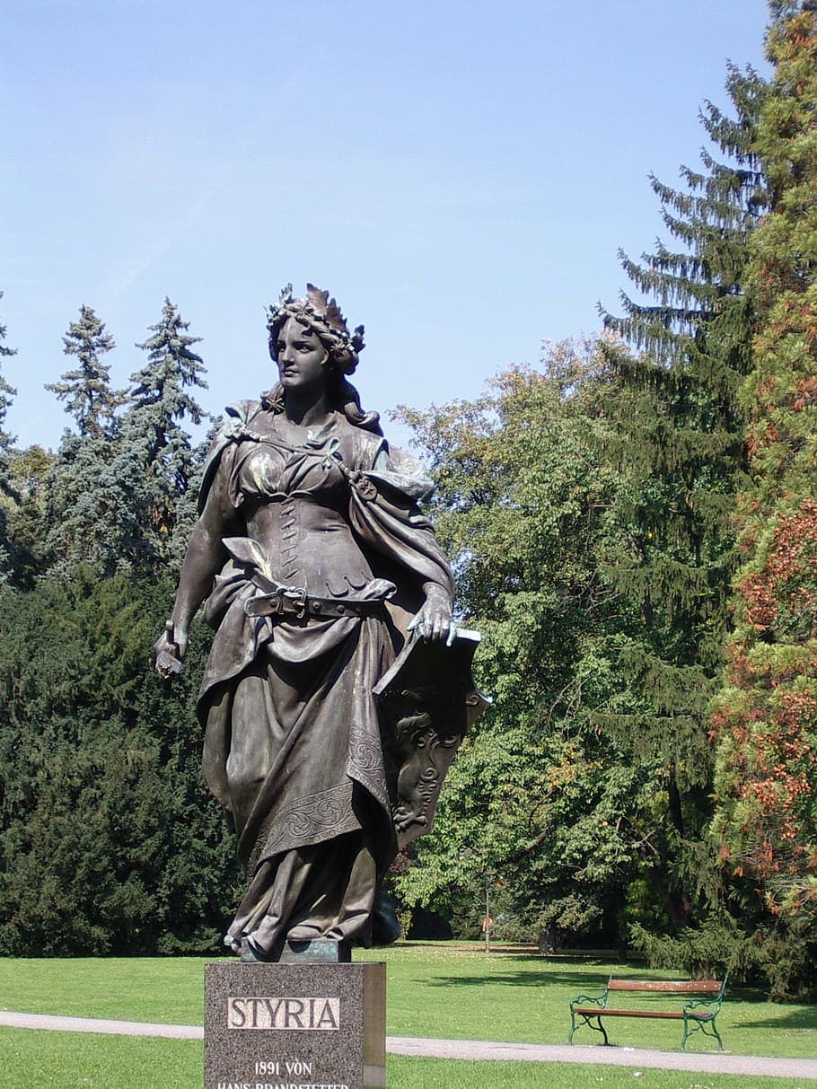 Vídeň, styria, Rakousko, socha, strom, sochařství, lidské zastoupení, umění a řemesla, rostlina, zastoupení, mužská podobnost, Příroda, den, nebe, nikdo, architektura, tvořivost, nízký úhel pohledu, Dějiny, minulost, řemeslo, pamětní, zelená barva, venku, 1080P