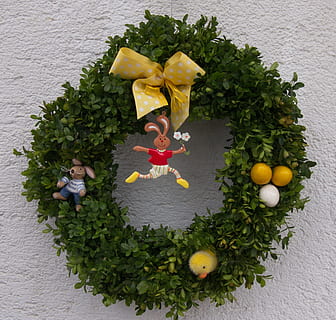 Pasqua, corona, primavera, corona de pasqua, Corona de primavera, vista d’angle alt, fruita, menjar i beguda, full, alimentació saludable, frescor, menjar, benestar, directament a sobre, planta, part de la planta, cap gent, naturalesa, a l'interior, variació, elecció, cítrics, color verd, creativitat, vegetals, taronja, 2K, CC0, domini públic, lliure de regalies
