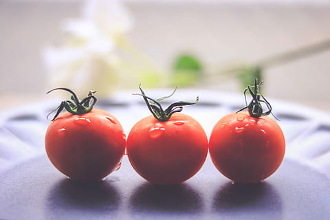tre appelsin tomater, orange, tomater, tomat, mad, rød, grøntsag, friskhed, moden, tæt på, Vegetarmad, organisk, sund kost, natur, kirsebær tomat, rå fødevarer, mad og drikke, frugt, velvære, ingen mennesker, indendørs, plantestamme, plante, fokus på forgrunden, gruppe af objekter, selektiv fokusering, 1080P, CC0, offentligt domæne, royaltyfrie