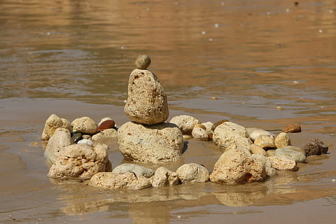 konstrukce, kámen, umění, pláž, umělecké dílo, socha, sochařství, kamenná socha, beira mar, voda, Skála, pevný, rock - objekt, Příroda, nikdo, den, zásobník, zvířat, skupina zvířat, jezero, krása v přírodě, zvířata ve volné přírodě, klid, přistát, odraz, zvíře, venku, 5K, CC0, veřejná doména, bez autorských práv