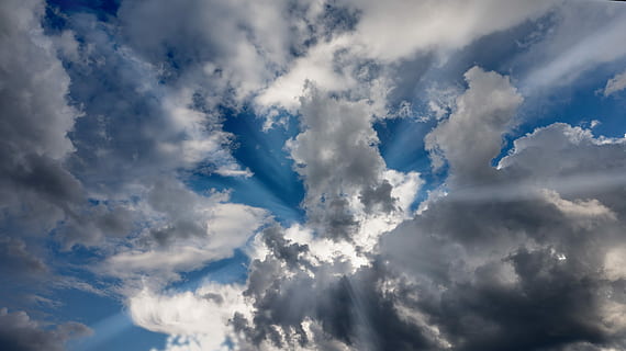 crepuscular rays, sky, clouds, blue, clouds form, covered sky, sunny, bright, white, rays, cloud - sky, environment, cloudscape, beauty in nature, dramatic sky, backgrounds, atmosphere, scenics - nature, nature, wind, overcast, moody sky, meteorology, sunlight, no people, white color, outdoors, climate, rain, 5K, CC0, public domain, royalty free