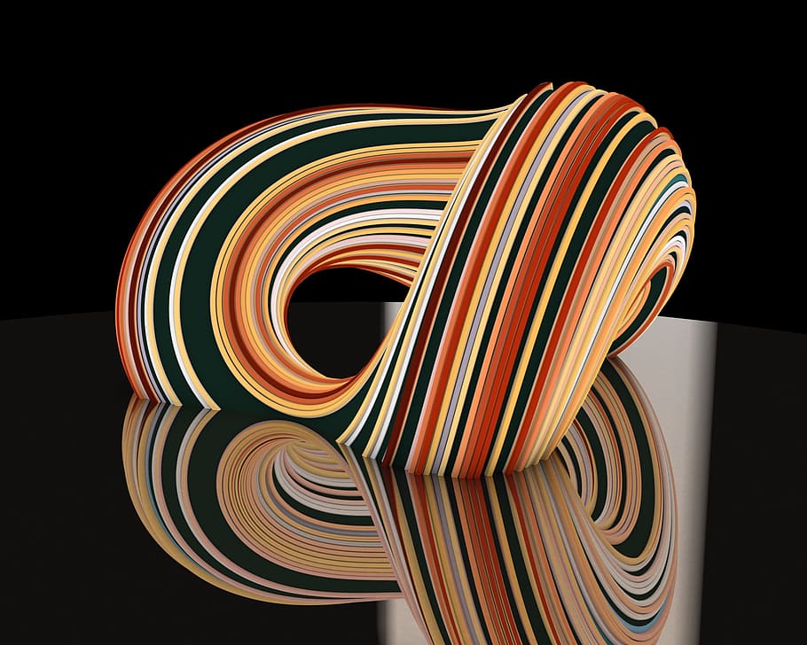 oggetto, 3d, interpretazione, mirroring, struttura, sfondo, colore, stile, immagine di sfondo, colorato, arte, girato in studio, sfondo nero, spirale, multicolore, creatività, in casa, nessuno, modello, arte e artigianato, natura morta, avvicinamento, carta, astratto, illuminato, forma, design, arrotolato, forma geometrica, flessibilità, a strisce, 1080P