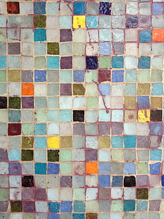 Mosaic, Wall, Texture, multi colored, backgrounds, abstract, textured, pattern, checked pattern, full frame, no people, tile, shape, geometric shape, indoors, design, flooring, square shape, close-up, in a row, choice, repetition, variation, tiled floor, 2K, CC0, public domain, royalty free
