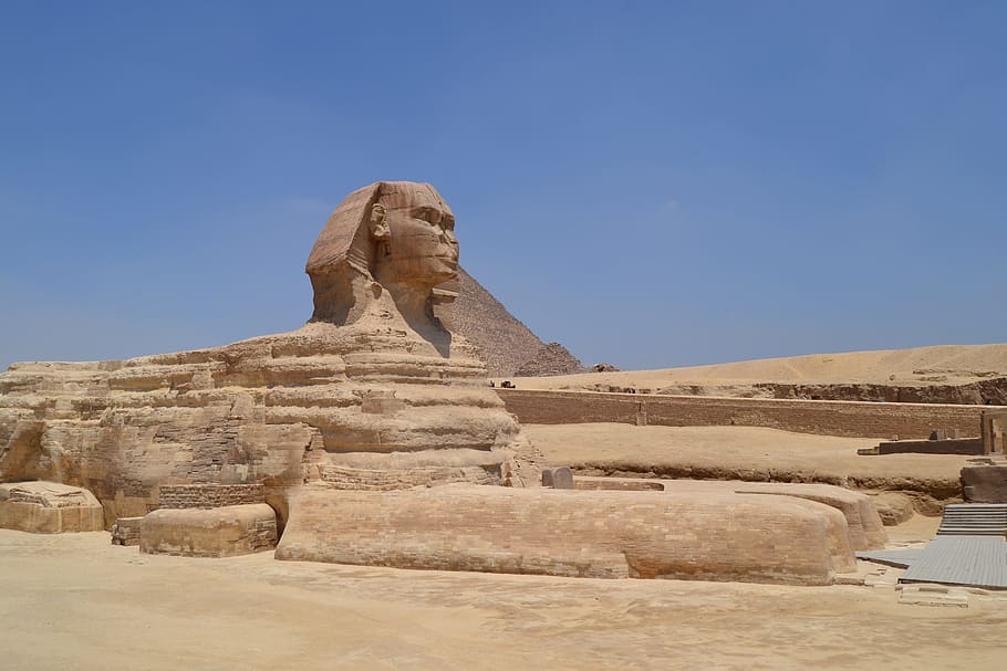 esfinx, Cairo, Egipte, desert, Àfrica, giza, piràmide, faraó, cel, dia, cap gent, a l'aire lliure, paisatge, blau, escultura, estàtua, art i artesania, naturalesa, arquitectura, història, destinacions de viatge, representació, cel clar, el passat, viatjar, representació humana, semblança masculina, civilització antiga, turisme, clima àrid, 4K