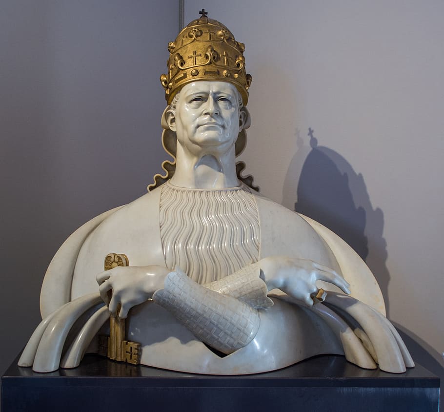 bust, Papa, corona, clau, museu, el vaticà, Roma, Itàlia, escultura, representació humana, estàtua, representació, art i artesania, semblança masculina, creativitat, cap gent, espiritualitat, arquitectura, religió, vista d’angle baix, creença, semblança femenina, artesania, color daurat, edifici, lloc de culte, estructura construïda, ídol, 4K