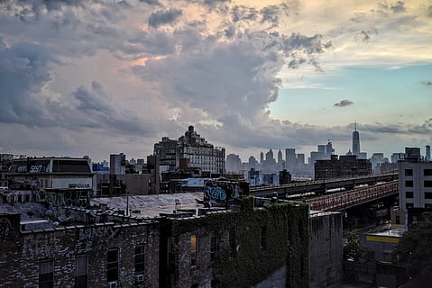photo, black, concrete, building, white, clouds, noontime, photo of cityscape, city, skyscraper, cloudy, tower, architecture, downtown, urban, rooftop, roof, brooklyn, grunge, cloud, cityscape, graffiti, built structure, building exterior, cloud - sky, sky, nature, no people, residential district, sunset, outdoors, office building exterior, high angle view, tall - high, modern, financial district, settlement, 4K, CC0, public domain, royalty free