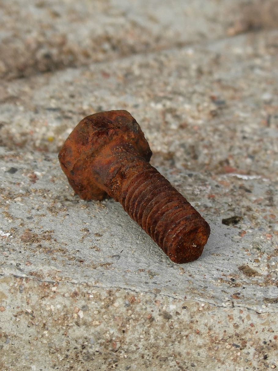 cargol, ferro, rovellat, vell, rosca de rosca, metall, cap gent, primer pla, resistent, dia, vista d’angle alt, centrar-se en primer pla, natura morta, textura, a l'aire lliure, aixafar, eina de treball, sol objecte, naturalesa, marró, ungles, obsoleta, deteriorament, 2K