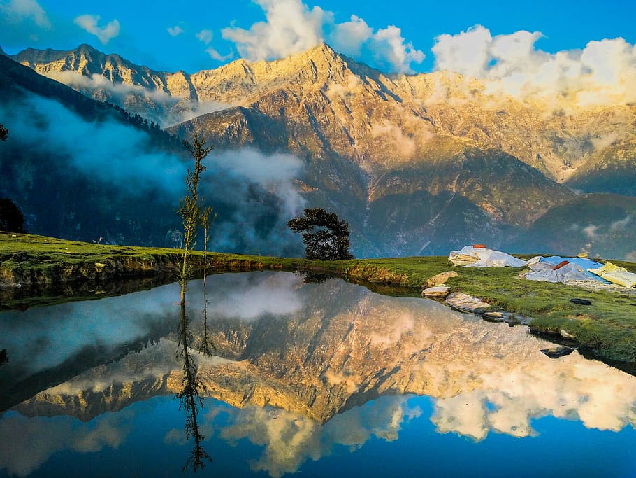 speil, fotografering, fjell, kropp, vann, soloppgang, Sky, refleksjon, tre, innsjø, topp, toppmøte, fjelltopp, møne, tåke, india, glass, rolig, fredelig, fred, reise, skjønnhet i naturen, ikke-urbane scene, rolig scene, ro, naturskjønnhet - natur, sky - himmel, natur, ingen folk, himmel, miljø, landskap, anlegg, geologi, idylliske, dag, utendørs, 4K