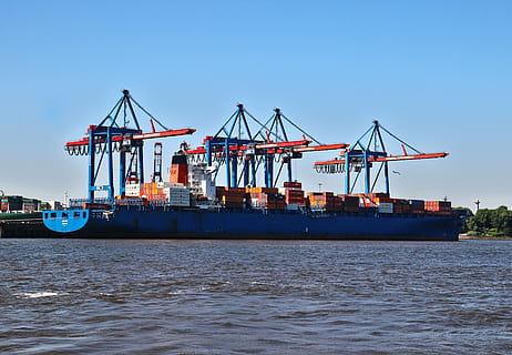 kran, inde, fragtskib, legeme, vand, dagtimerne, beholder, skib, kraner, last, Havn, hamburg, Forsendelse, container terminal, elbe, havnekraner, transportere, industri, handel med varer, Trafik, Tyskland, containerhåndtering, støvle, opbevaring, terminal, oplade, godstransport, last container, transportmidler, nautiske fartøj, kommerciel dock, container skib, hav, kran - entreprenørmaskiner, industrielt skib, transportform, Indlæser, forretning, eksport, arkitektur, losning, mole, udendørs, 5K, CC0, offentligt domæne, royaltyfrie