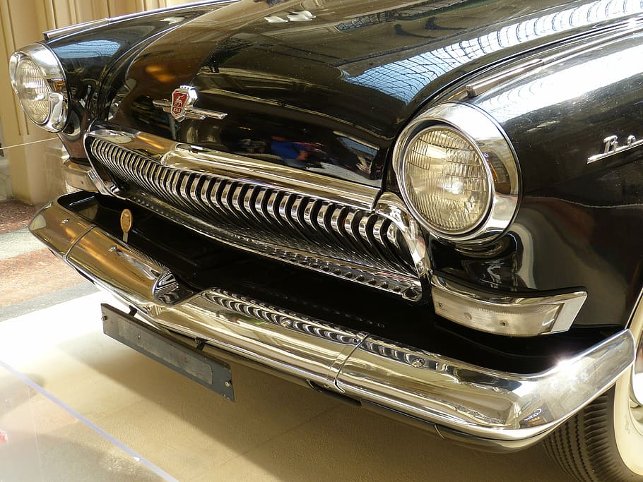 auto, oldtimer, automotive, køretøj, klassisk, spotlight, gitter, PKW, passagerbiler, nostalgisk, Moskva, Rusland, køler, retro stylet, transportform, motor køretøj, land køretøj, transportmidler, bil, metal, vintage bil, indendørs, forlygte, skinnende, tæt på, ingen mennesker, antik, dag, gammel, stationær, stål, legering, krom, luksus, 4K