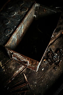 boxes, workshop, Old, nails, box, wooden, metal, garage, rusty, dust, bolts, old-fashioned, antique, dirty, obsolete, objects/Equipment, no people, wood - material, close-up, indoors, day, still life, abandoned, high angle view, decline, selective focus, backgrounds, deterioration, weathered, run-down, damaged, full frame, 5K, CC0, public domain, royalty free