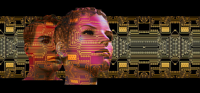 deux, femme, illustration de l'homme, planche, numérisation, visage, La technologie, pense, Humain, circuits, mode microprocesseur, contrôlé, poupée, intelligence artificielle, une fonction, circuit imprimé, numérique, intelligente, futuriste, tête, portrait, l'informatique, binaire, mannequin d'affichage, nuit, illuminé, architecture, personne, fond noir, en plein air, multi couleur, prise de vue en studio, la créativité, à l'intérieur, texte, modèle, représentation, art et Artisanat, la communication, Industrie électronique, embrasé, fermer, variation, artisanat, grand groupe d'objets, électricité, 5K, CC0, domaine public, libre de droits