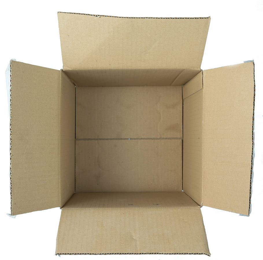Karton geöffnet, Box, öffnen, oben, Paket, Verpackung, leeren, Karton, Kasten - Behälter, braun, liefern, Pappschachtel, Container, Transport, Güterverkehr, Papier-, Stapel, drinnen, weißer Hintergrund, keine Leute, Distributionslager, Umzug, Kiste, Umzug Büro, 2K