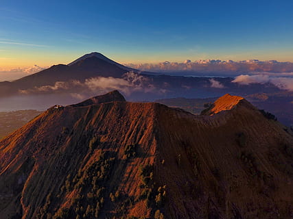 Antenne, Fotografie, Berg, Blau, Himmel, Sonnenaufgang, Vulkan, Wolke, See, Insel, Drohne, Natur, goldene Stunde, Bali, dji, Szenen - Natur, Schönheit in der Natur, Umgebung, Landschaft, wolke - himmel, Land, keine Leute, Geologie, Nicht-städtische Szene, Gebirge, Ruhe, Reiseziele, draußen, vulkanische Landschaft, aktiver Vulkan, ausbrechen, Gipfel, Vulkankrater, 4K, CC0, gemeinfrei, lizenzfrei