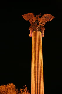 köztér, sas, Exedra, Aguascalientes, oszlop, éjszaka, építészet, emlékmű, szobor, utazási célpontok, alacsony szög kilátás, természet, épített szerkezet, nem ember, építészeti oszlop, a múlt, ég, idegenforgalom, történelem, szabadban, művészet és kézművesség, utazás, reprezentáció, angyal, 4K, CC0, közkincs, jogdíjmentes