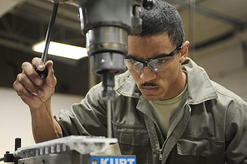 person, using, drill press, room, lights, turned, worker, drilling, machine, drill, labor, metal, construction, industrial, male, work, workman, maintenance, factory, working, industry, manual Worker, workshop, occupation, men, repairing, manufacturing, mechanic, equipment, technology, people, engineer, technician, machinery, maintenance Engineer, work Tool, manufacturing Equipment, adult, expertise, one Person, machine Part, headshot, front view, indoors, portrait, protective eyewear, holding, concentration, safety, looking, skill, metal industry, 1080P