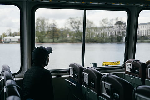 man, inside, vehicle, looking, building, body, water, leaning, window, daytime, boat, transportation, travel, mode of Transport, people Traveling, passenger, journey, people, travel Locations, travel Destinations, vehicle interior, driving, nautical vessel, rear view, mode of transportation, glass - material, men, transparent, public transportation, real people, train, vehicle seat, seat, land vehicle, day, one person, sitting, outdoors, 5K, CC0, public domain, royalty free