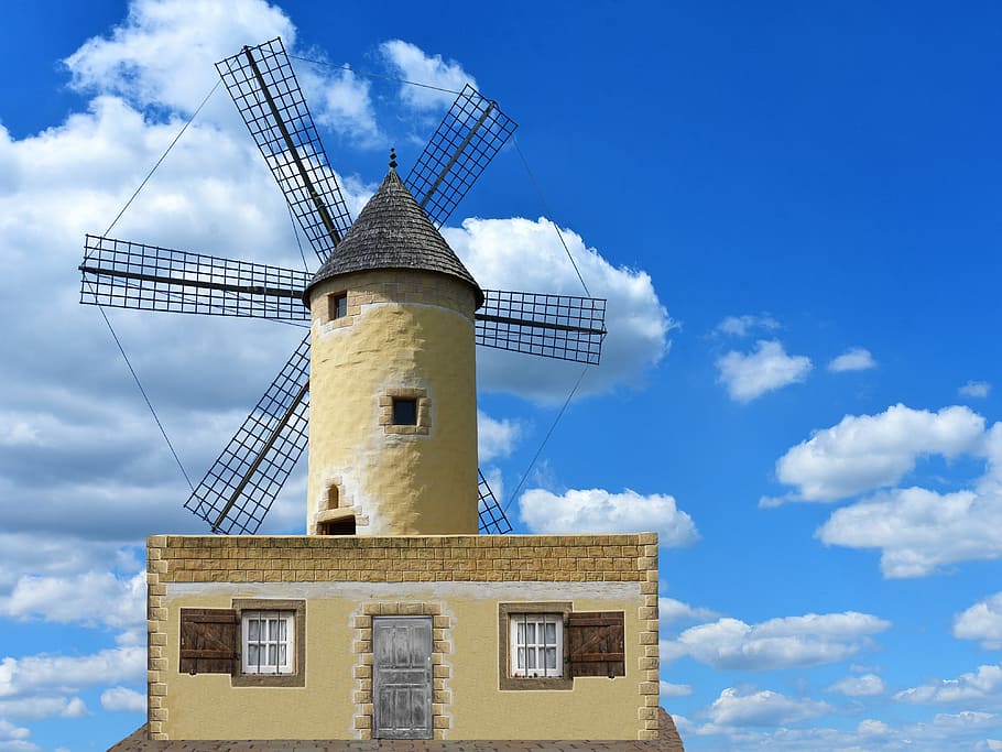 molí de vent, molí, cel, molí de vent holandès, mòlta, ala, al seu torn, naturalesa, vell, blau, edifici, núvols, finestra, façana, cel blau, aerogenerador, turbina, energia eòlica, conservació del medi ambient, energia renovable, energia alternativa, generació de combustible i energia, molí de vent tradicional, núvol - cel, arquitectura, medi ambient, estructura construïda, exterior de l'edifici, paisatge, vista d’angle baix, tecnologia, dia, cap gent, a l'aire lliure, 4K