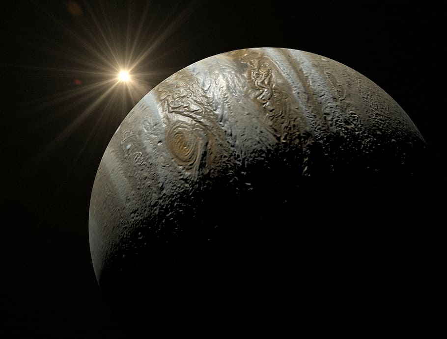 gris, planeta, sol, Júpiter, cel, espai, univers, ciència, estrella, sistema solar, astronomia, cel estrellat, sistema planetari, planeta - espai, cap gent, naturalesa, lluna, a l'interior, fons negre, sol objecte, il·luminat, espiritualitat, còpia espai, primer pla, esfera, fosc, llum - fenomen natural, nit, religió, eclipsi, llum de la lluna, 4K
